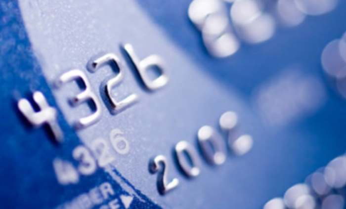 business credit, blue credit card close up