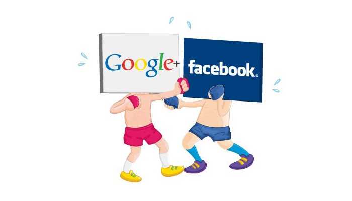 google and facebook characters fighting on a box ring