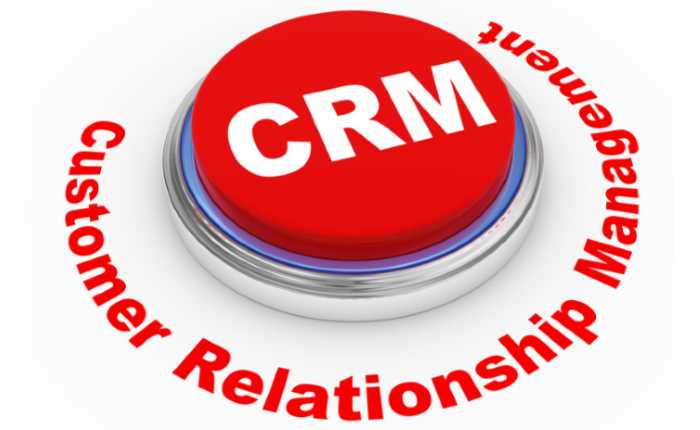 customer relationship management, red press-button with CRM letters