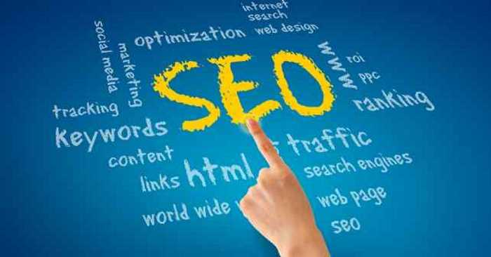 finger pointing at SEO on a screen