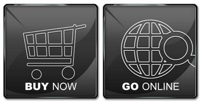 shopping trolley and go online black icones