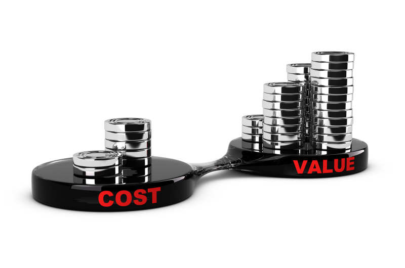 Cost and Value Concept, abstract coins piles. Conceptual image for marketing analysis.