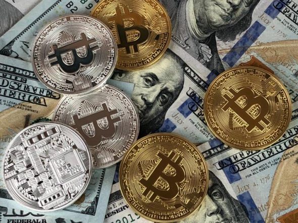 bitcoins coins and banknotes