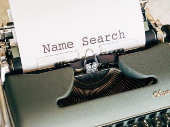 Typewriter with the words name search